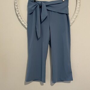 VERVE BLUES Womens L Large Slacks Pants Stretch Crop Built In Wrap Belt Blue